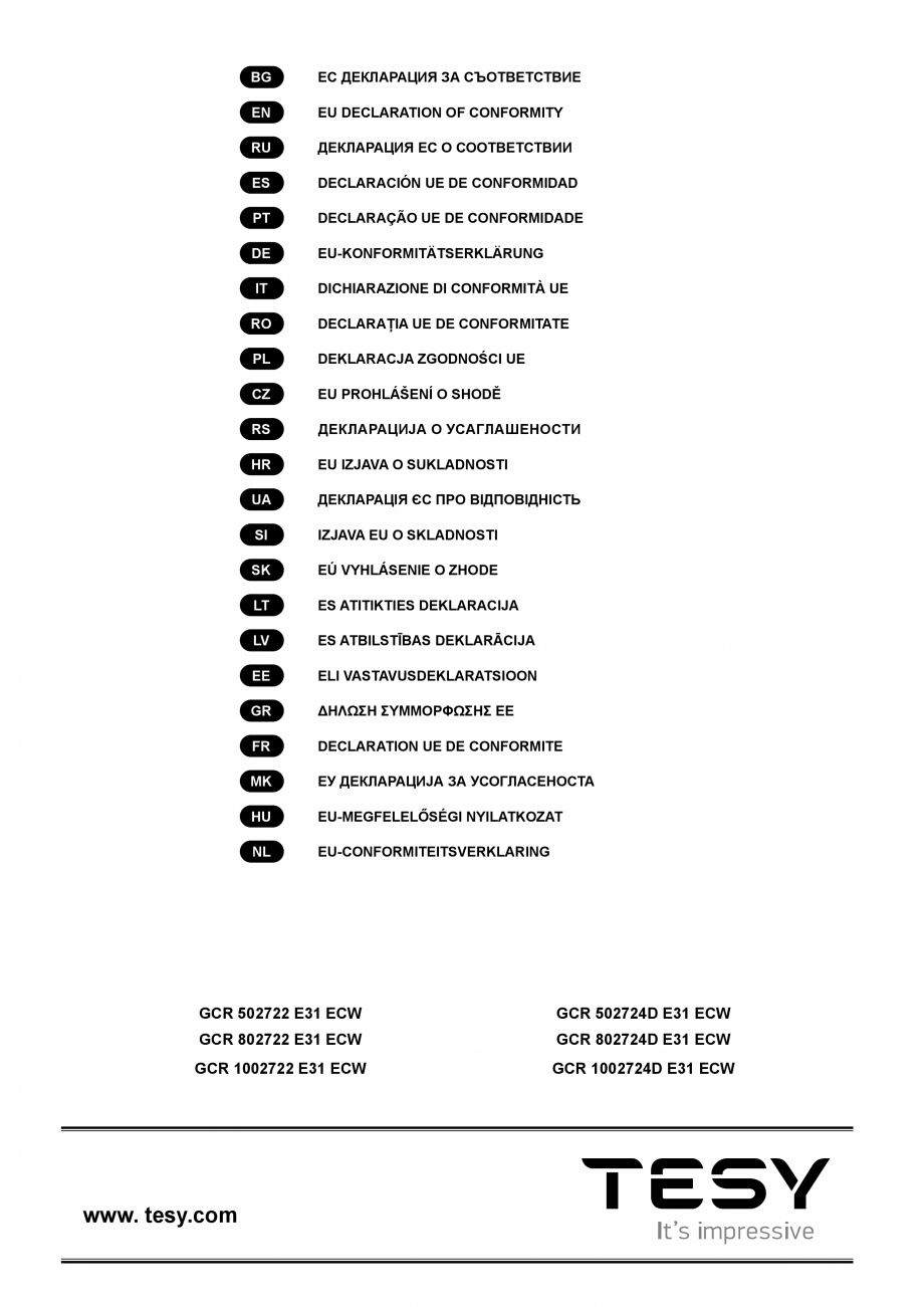 Pagina 1-Declaratie de conformitate pentru boiler electric BelliSlimo Cloud TESY Certificare produs Engleza, ...