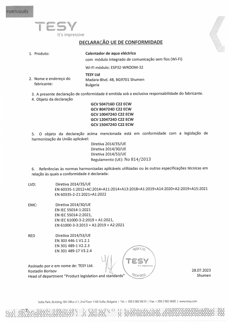 Pagina 7 - Declaratie de conformitate pentru boiler electric ModEco Cloud TESY Certificare produs...