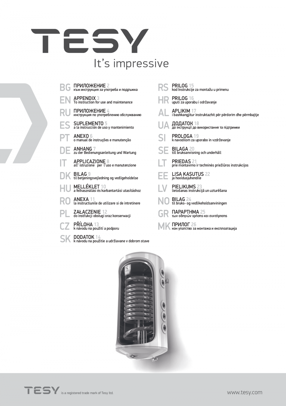 Pagina 1-Instructiuni de utilizare si intretinere pentru boiler electric BiLight cu doua serpentine TESY...