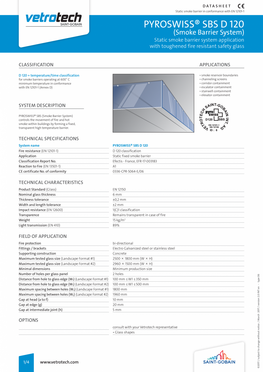 Pagina 1-Ecrane de fum din sticla - D120 VETROTECH PYROSWISS® SBS Fisa tehnica Engleza DATA S H E E T...