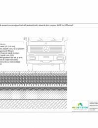 Detaliu constructiv de acoperis cu pavaj pentru trafic utovehicule, placa de dren gros