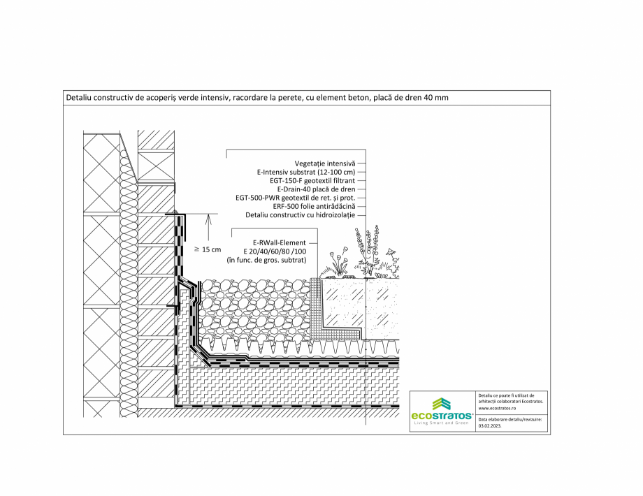 Pagina 1-CAD-PDF Detaliu constructiv de acoperis verde intensiv, racordare la perete, cu element beton...