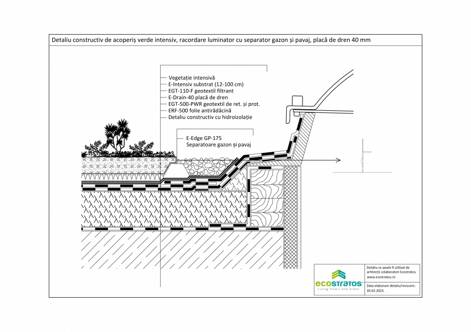 Pagina 1-CAD-PDF Detaliu constructiv de acoperis verde intensiv, racordare la luminator cu separator de gazon...