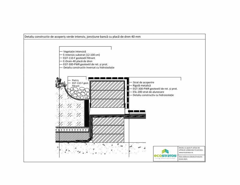 Pagina 1-CAD-PDF Detaliu constructiv de acoperis verde intensiv, jonctiune banca, placa de dren 40 mm...
