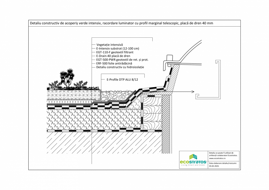 Pagina 1 - CAD-PDF Detaliu constructiv de acoperis verde intensiv, racordare luminator cu profil...