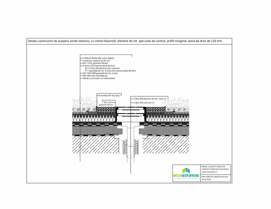 Pagina 1-CAD-PDF Detaliu constructiv de acoperis verde extensiv, cu sistem blueroof, elem de ret apa, cutie...