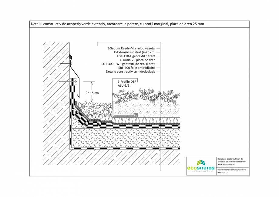 Pagina 1-CAD-PDF Detaliu constructiv de acoperis verde extensiv, racordare la perete, cu profil marginal,...