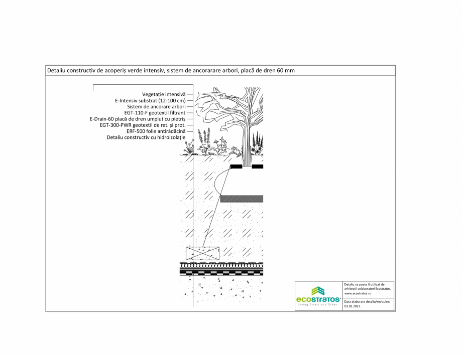 Pagina 1-CAD-PDF Detaliu constructiv de acoperis verde intensiv, sistem de ancorare arbori, placa de dren 60 ...