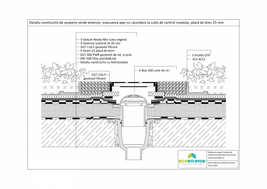 Pagina 1-CAD-PDF Detaliu constructiv de acoperis verde extensiv, evacuarea apei cu racordare la cutie de...
