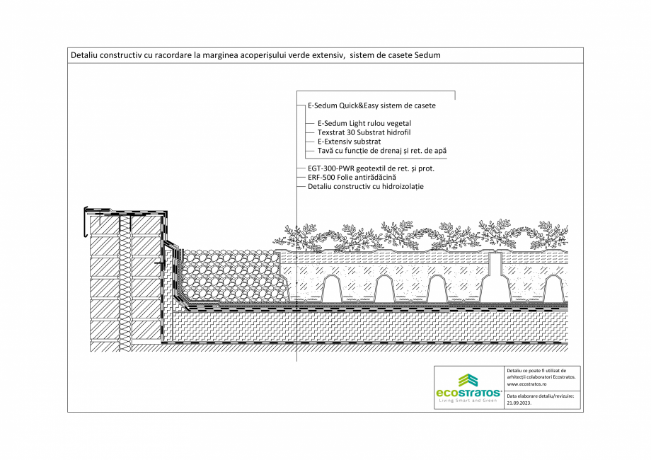 Pagina 1-CAD-PDF Detaliu constructiv cu racordare la marginea acoperisului verde extensiv, sistem de casete...