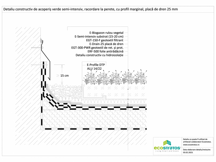 Pagina 1-CAD-DWG Detaliu constructiv de acoperis verde semi-intensiv, racordare la perete, cu profil marginal...
