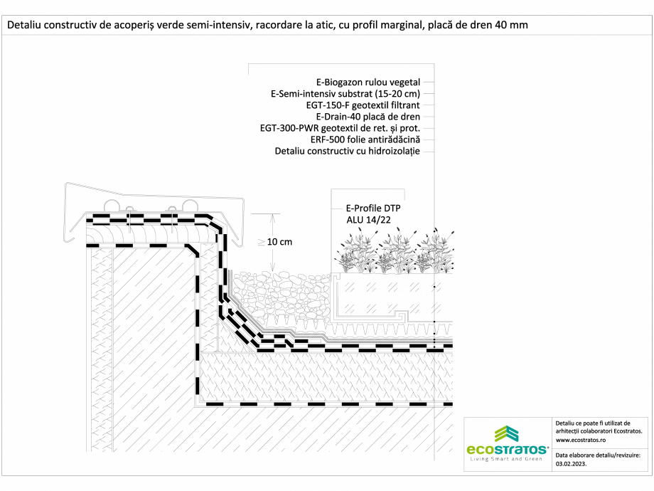Pagina 1-CAD-DWG Detaliu constructiv de acoperis verde semi-intensiv, racordare la atic, cu profil marginal, ...