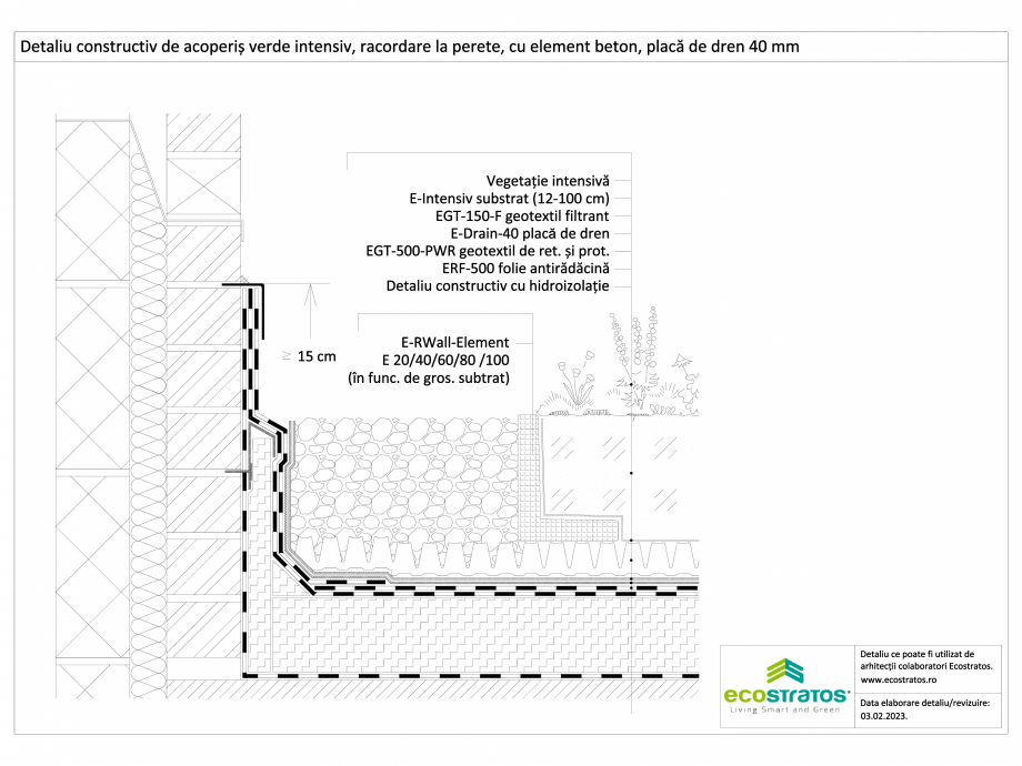 Pagina 1-CAD-DWG Detaliu constructiv de acoperis verde intensiv, racordare la perete, cu element beton, placa...