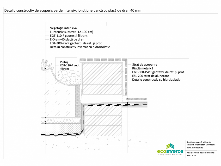 Pagina 1-CAD-DWG Detaliu constructiv de acoperis verde intensiv,jonctiune banca, placa de dren 40 mm...