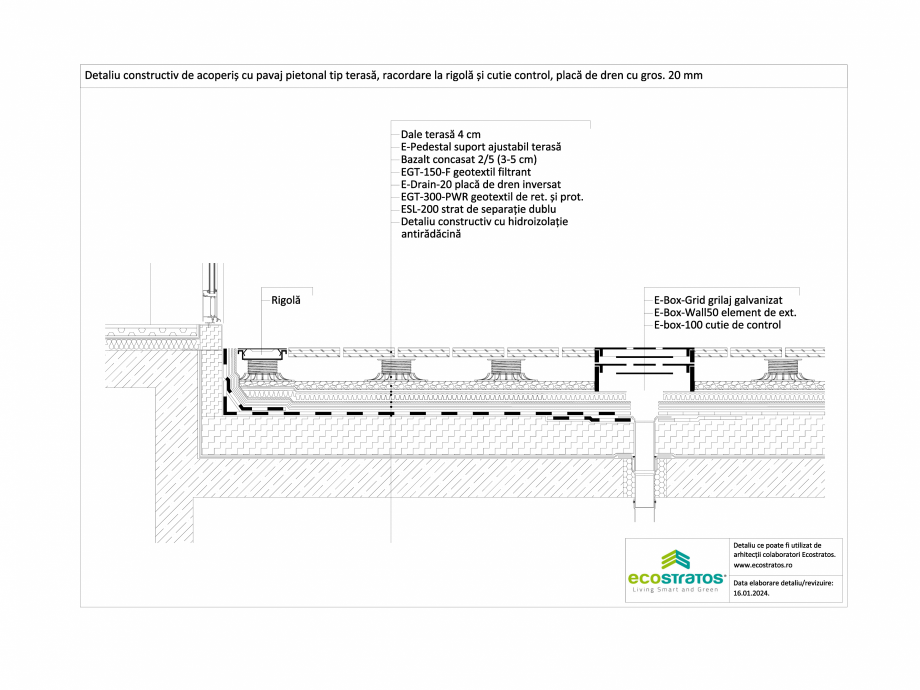 Pagina 1-CAD-DWG Detaliu constructiv de acoperis cu pavaj pietonal tip terasa,racordare la rigola si cutie de...