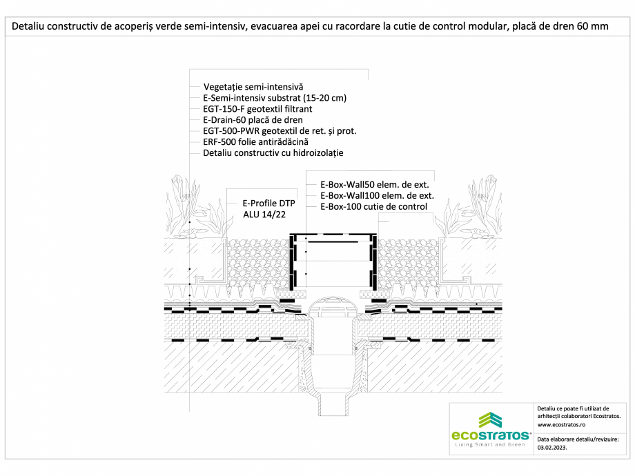 Pagina 1-CAD-DWG Detaliu constructiv de acoperis verde semi-intensiv, evacuarea apei cu racordare la cutie de...