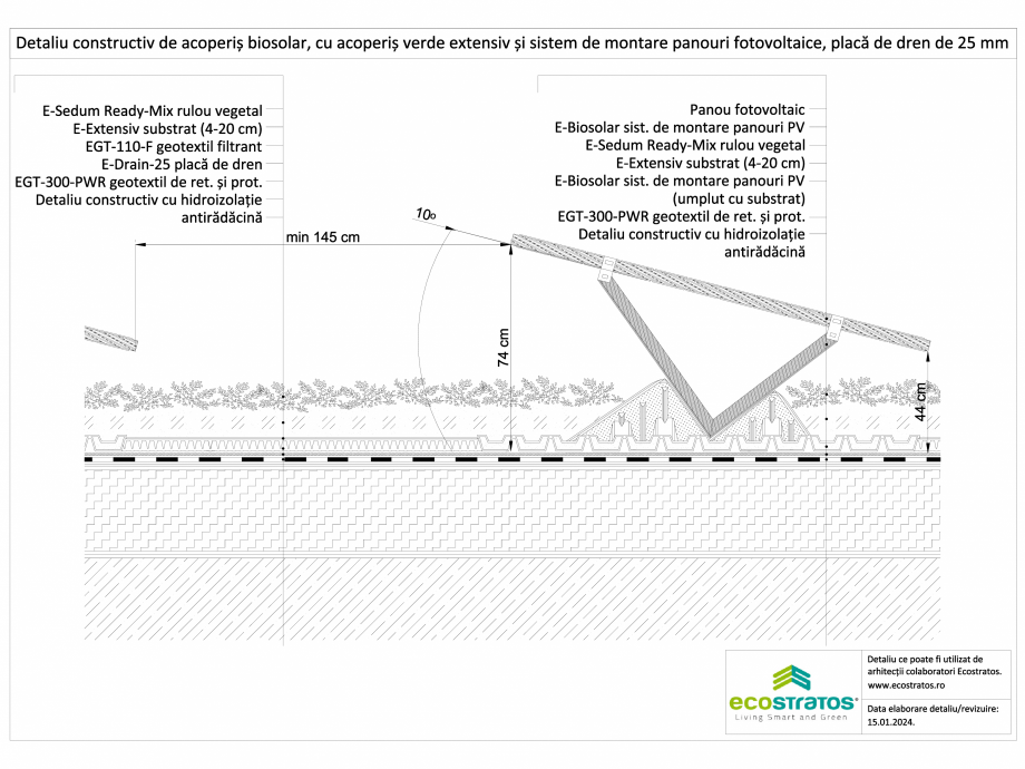 Pagina 1-CAD-DWG Detaliu constructiv de acoperis biosolar , cu acoperis verde extensiv si sistem de panouri...