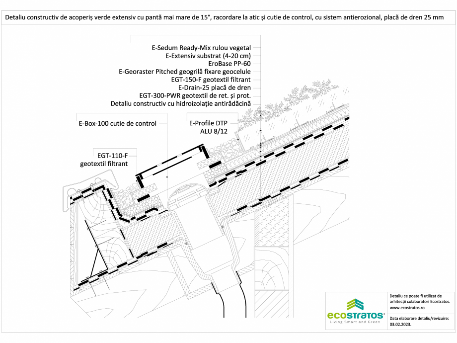 Pagina 1-CAD-DWG Detaliu constructiv de acoperis verde extensiv cu panta mai mare de 15 grade, racordare la...