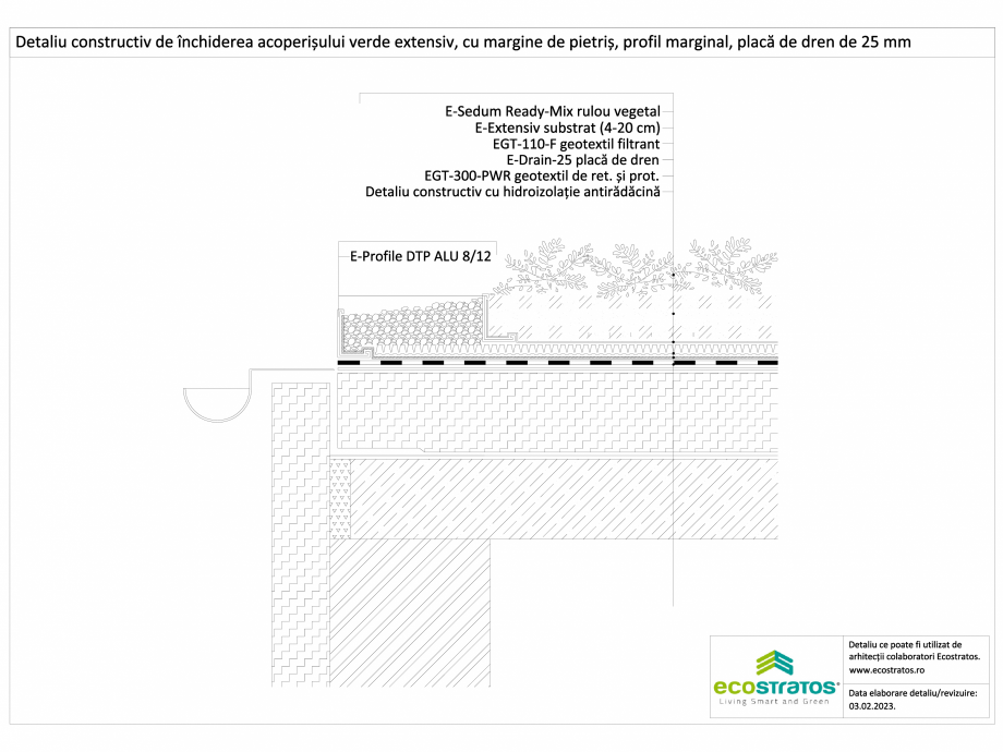 Pagina 1-CAD-DWG Detaliu constructiv de inchidere a acoperisului verde extensiv, cu margine de pietris,...