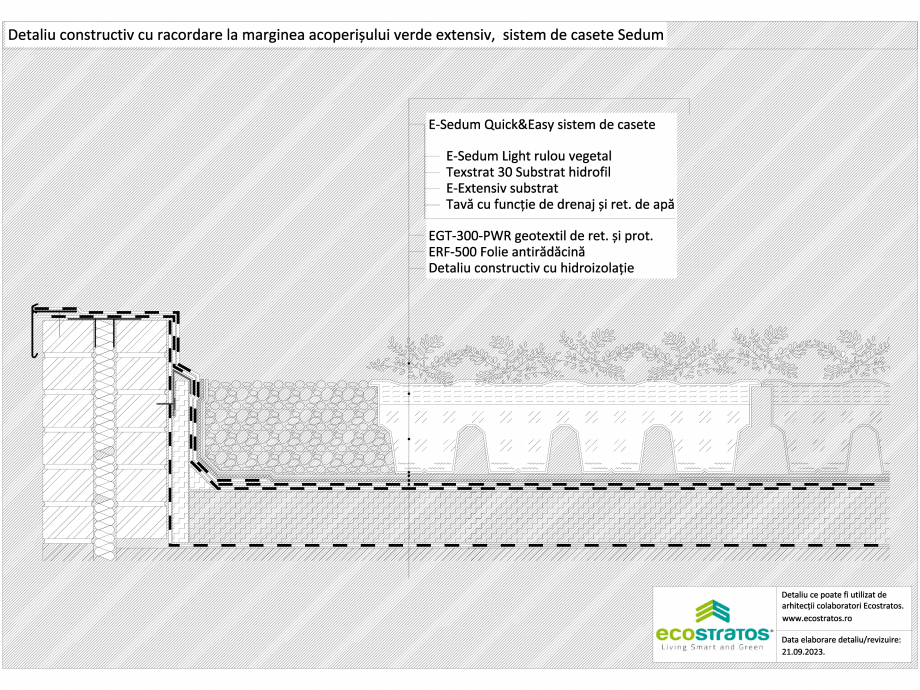 Pagina 1-CAD-DWG Detaliu constructiv cu racordare la marginea acoperisului verde extensiv, sistem de casete...