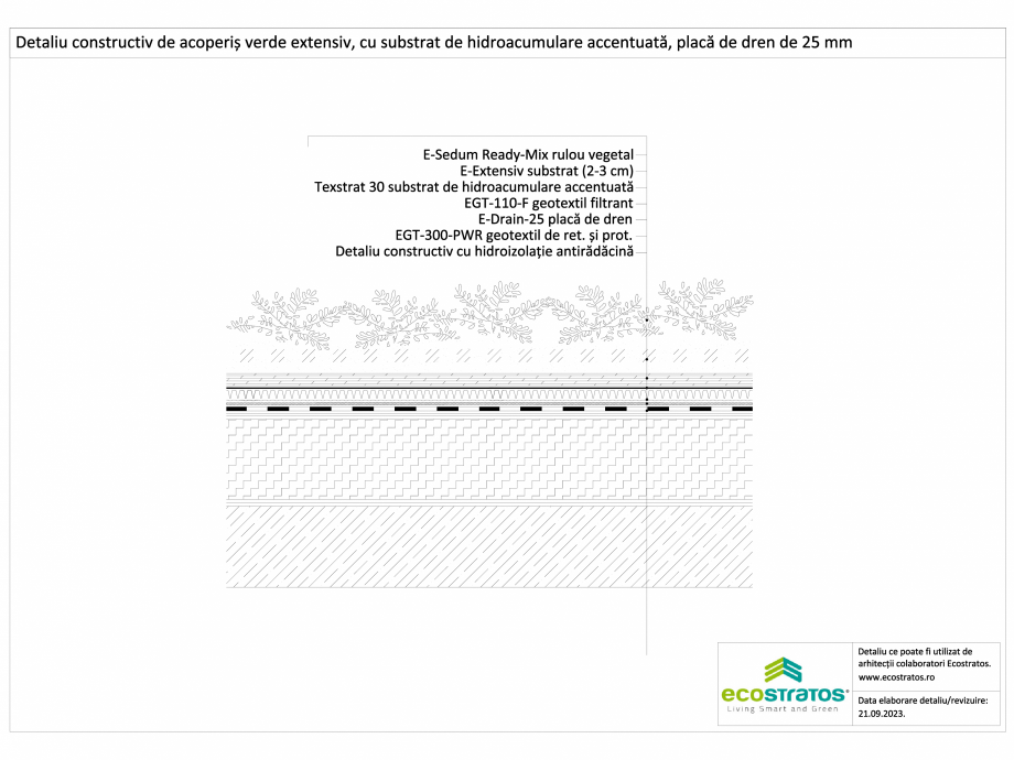 Pagina 1-CAD-DWG Detaliu constructiv de acoperis verde extensiv, cu substrat de hidroacumulare accentuala,...