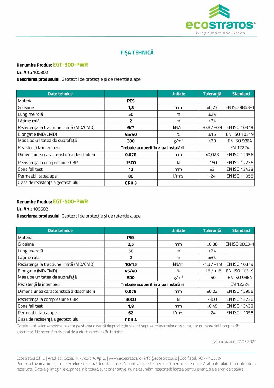Pagina 2-Acoperis verde - EGT-PWR Geotextil de protectie si retentie a apei ECOSTRATOS Fisa tehnica Romana ...