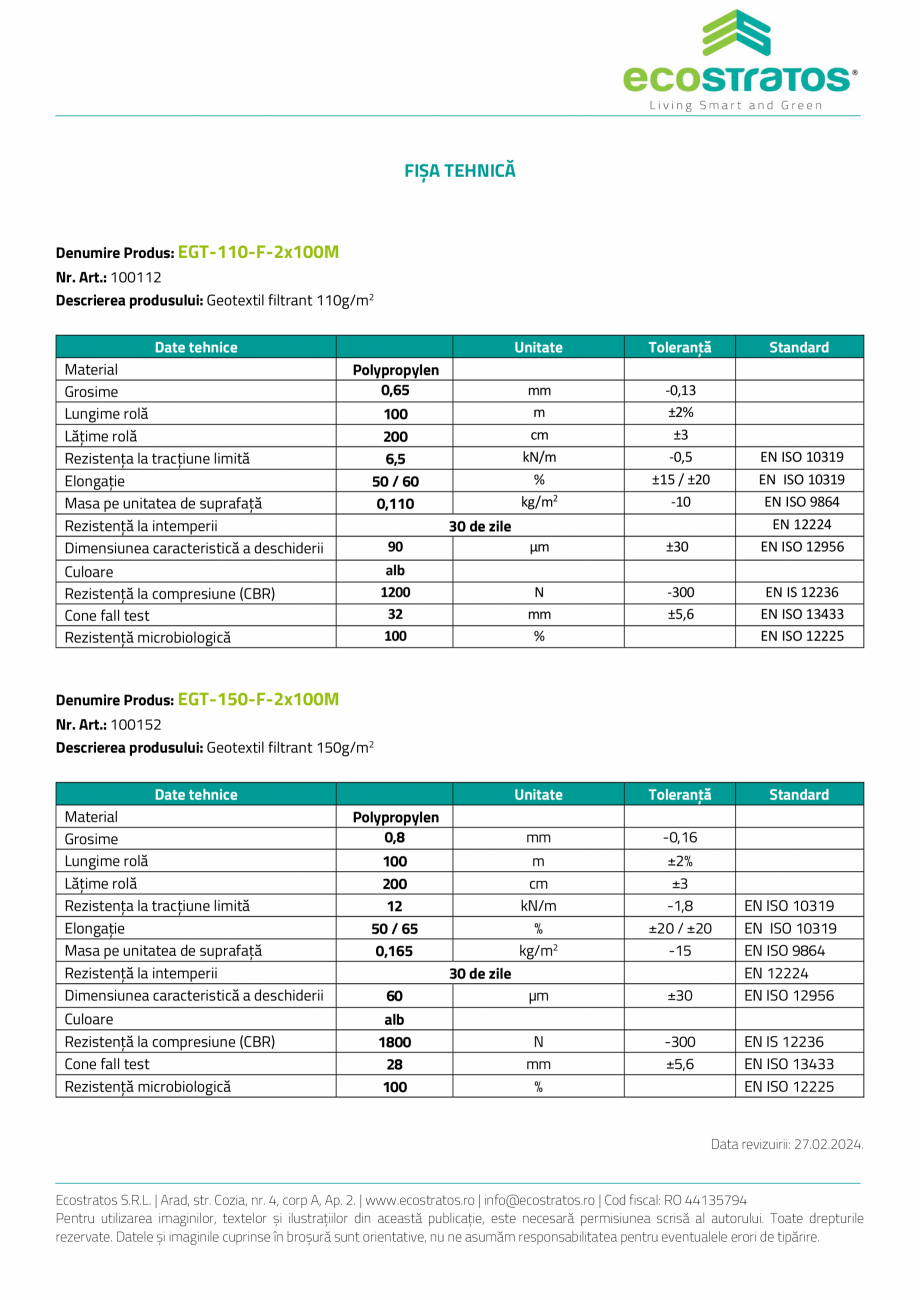 Pagina 2-Acoperis verde - EGT-F Geotextil filtrant ECOSTRATOS Fisa tehnica Romana gură în mod adecvat...
