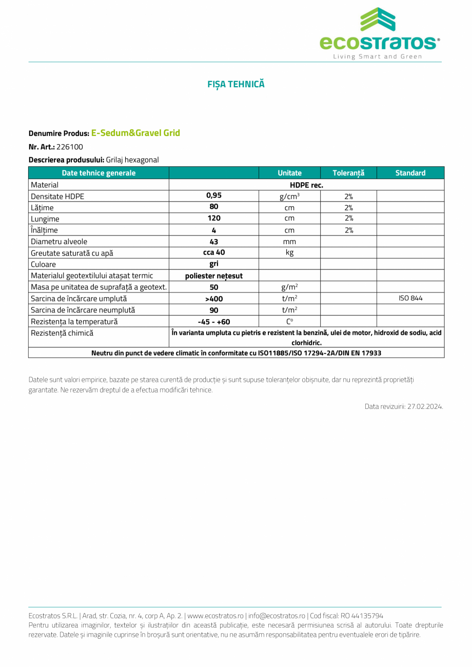 Pagina 2-Acoperis verde - E-Sedum&Gravel Grid Grilaj hexagonal ECOSTRATOS grilajul hexagonal Fisa tehnica...