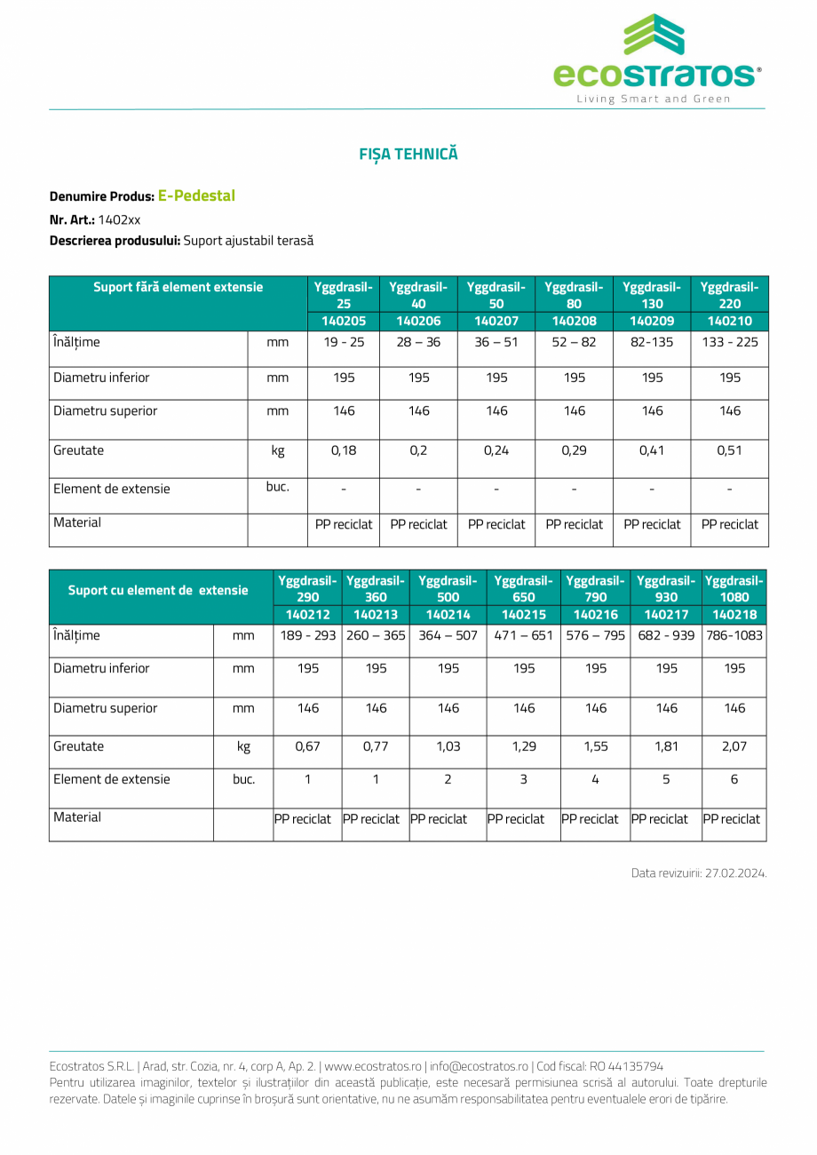 Pagina 2-Acoperis verde - E-Pedestal Suport ajustabil pt terasa ECOSTRATOS Fisa tehnica Romana .
...
