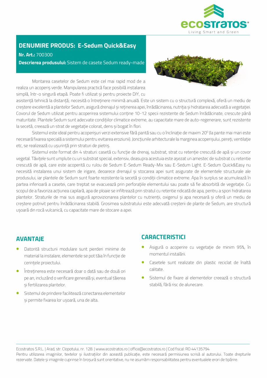 Pagina 1-Acoperis verde - E-Sedum Quick&Easy Casete ready-made ECOSTRATOS Ready Made Fisa tehnica Romana ...