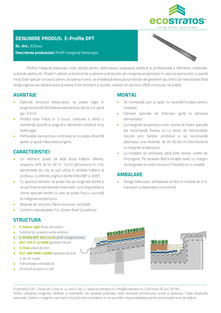 Pagina 1-Acoperis verde - E-Profile DPT Profil marginal telescopic ECOSTRATOS Fisa tehnica Romana DENUMIRE...