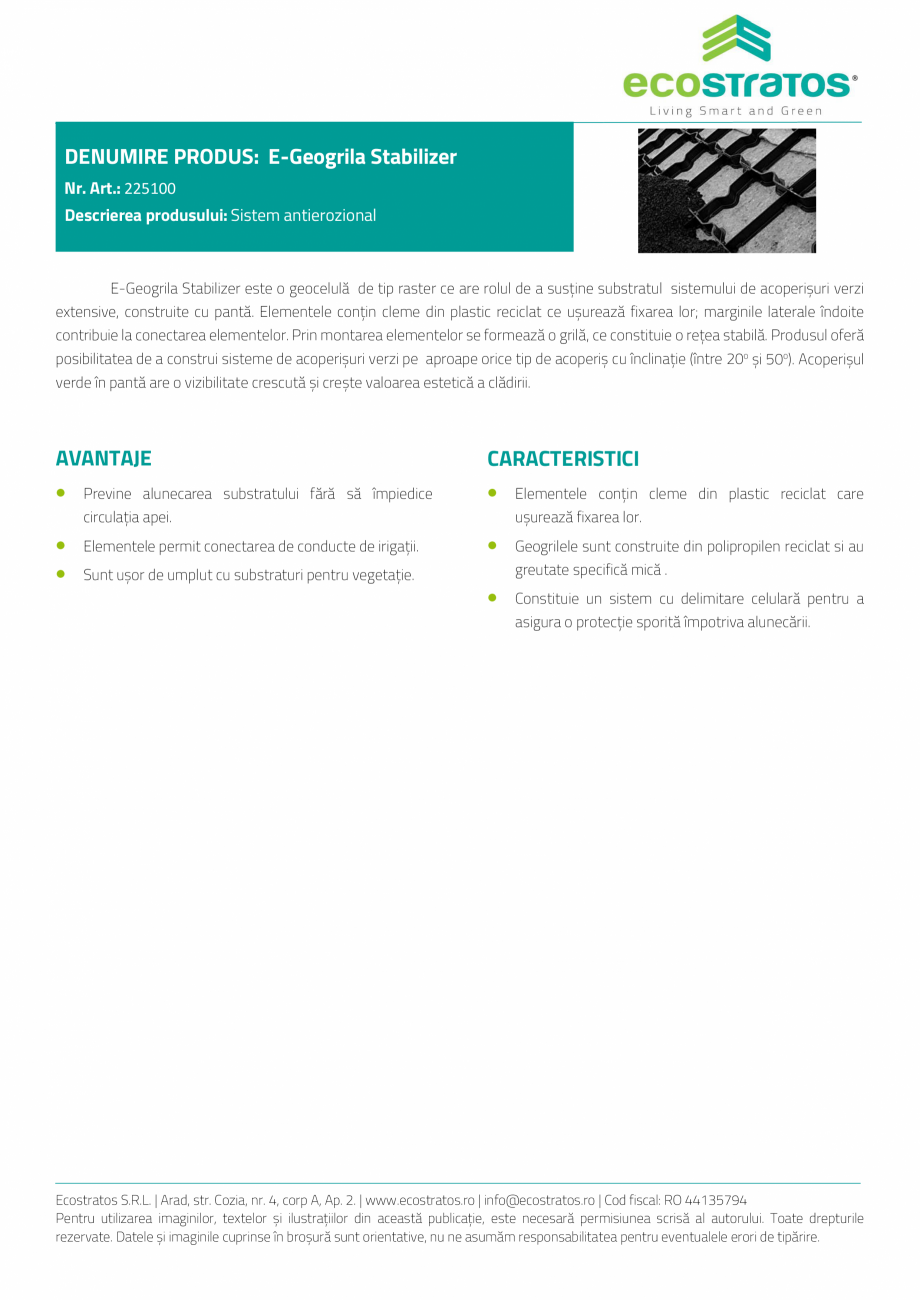Pagina 1-Acoperis verde - E-Geogrila Stabilizer Sistem antieroziune ECOSTRATOS antierozional Fisa tehnica...