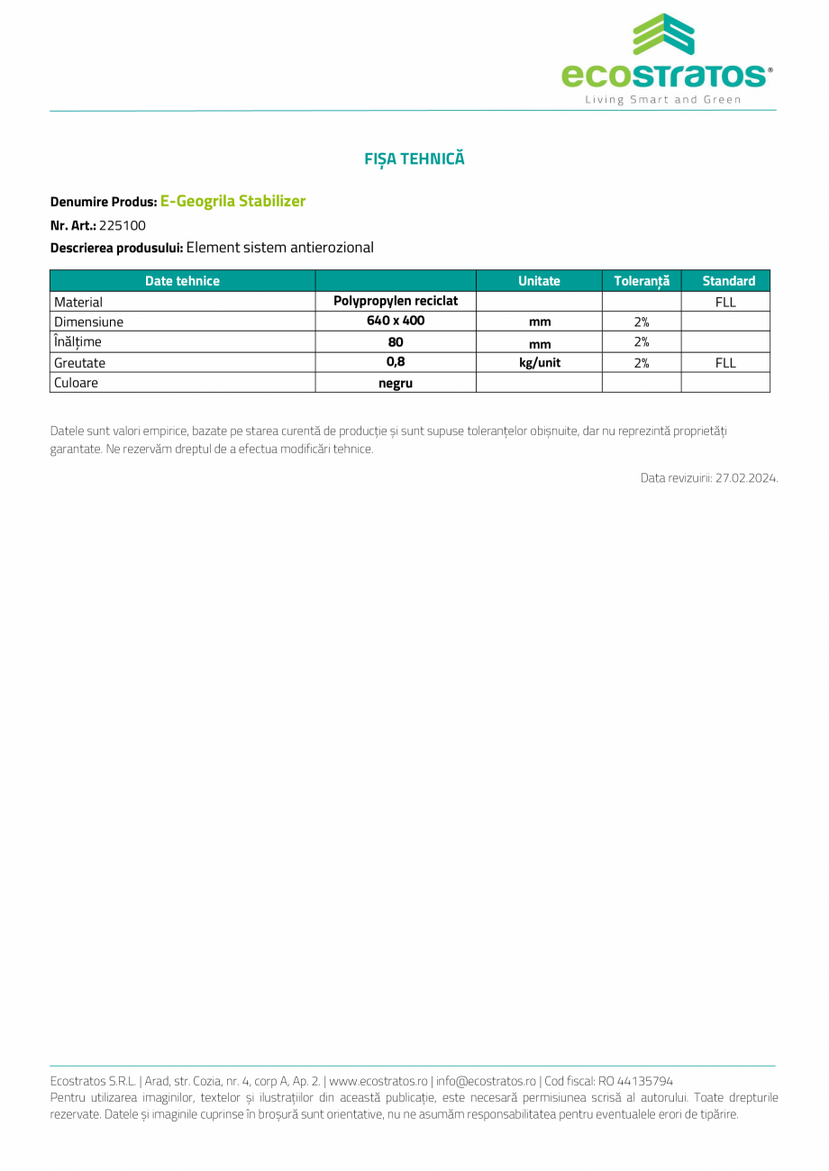 Pagina 2-Acoperis verde - E-Geogrila Stabilizer Sistem antieroziune ECOSTRATOS antierozional Fisa tehnica...