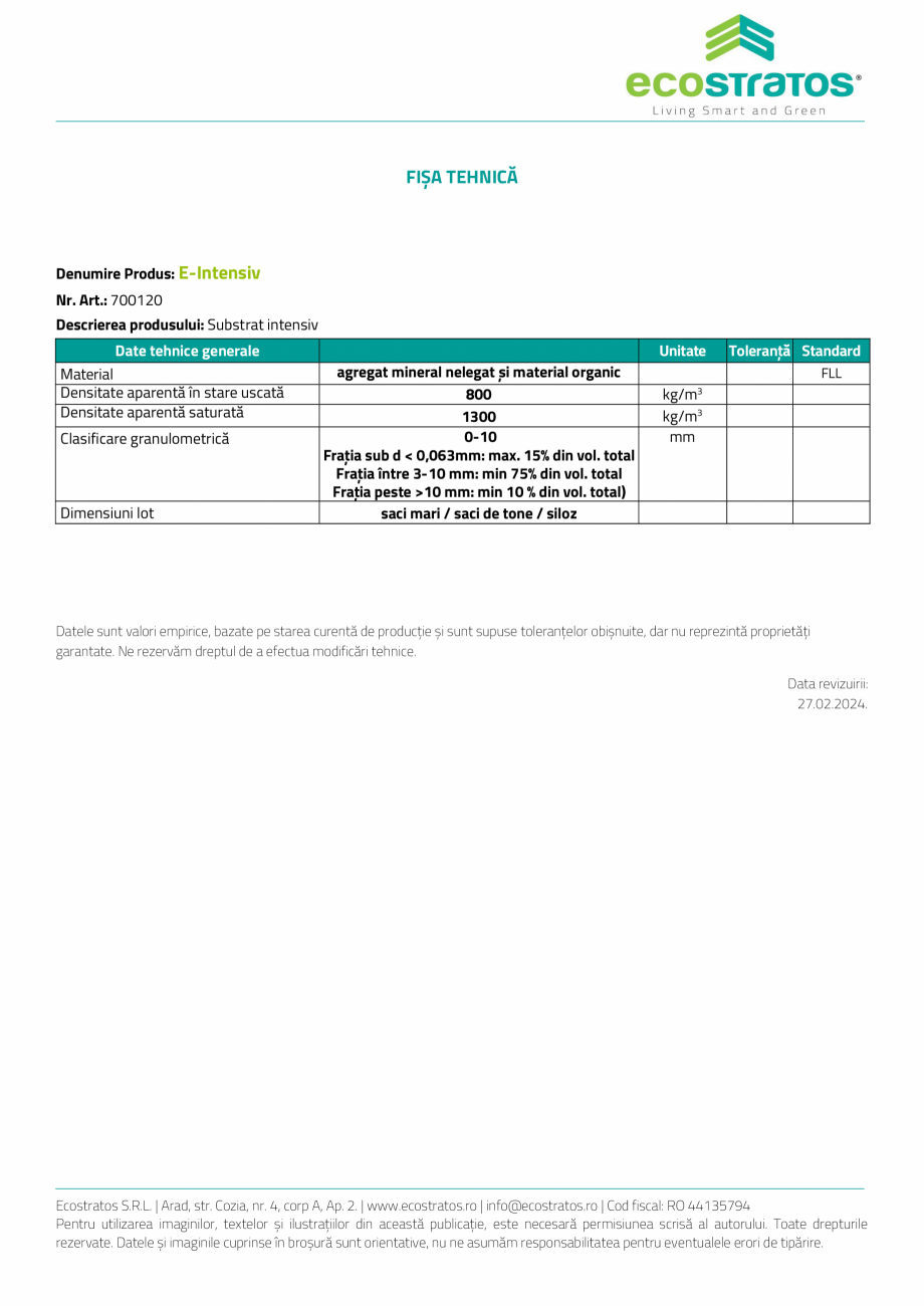 Pagina 2-Acoperis verde - E-Intensiv Substrat ECOSTRATOS Fisa tehnica Romana ubstratul este adaptat nevoilor ...