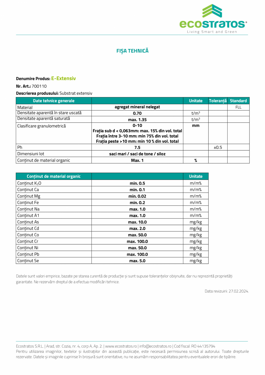 Pagina 2-Acoperis verde - E-Extensiv Substrat ECOSTRATOS Fisa tehnica Romana tățește aportul de...