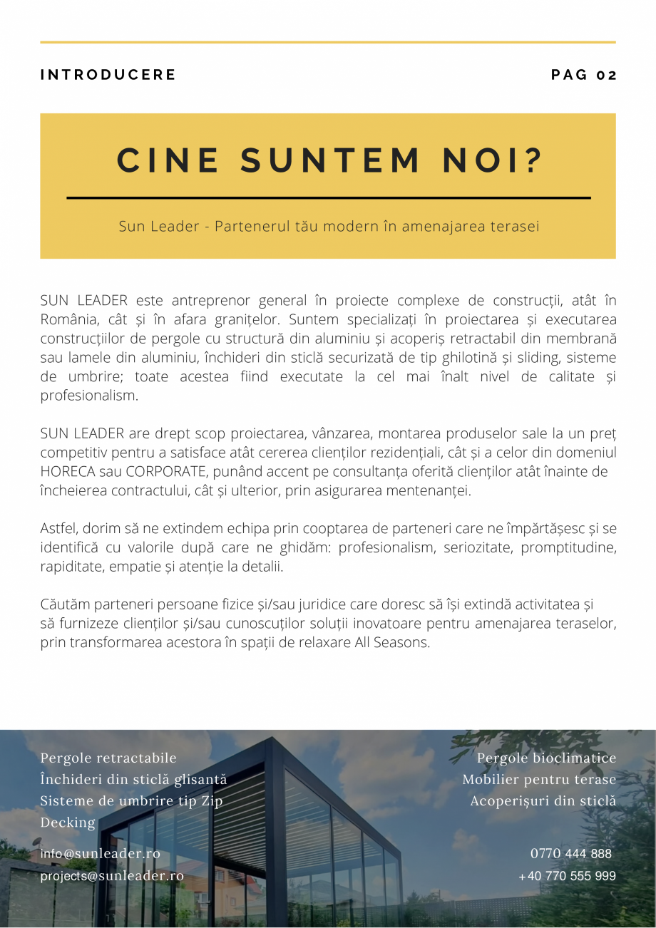 Pagina 2-De ce sa colaborezi cu Sun Leader  Catalog, brosura Romana t și ulterior, prin asigurarea...