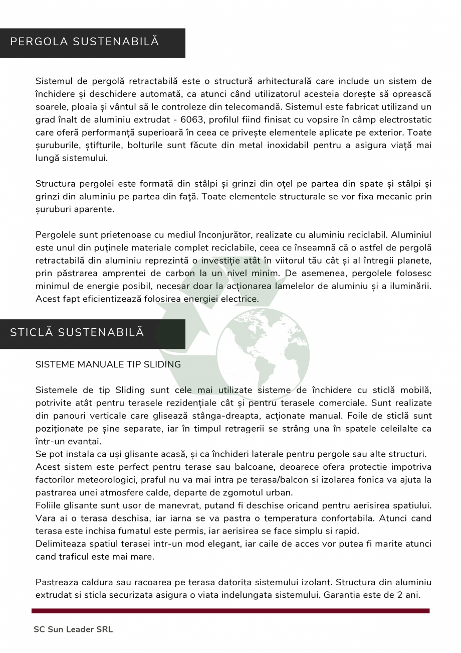 Pagina 4-Declaratie de sustenabilitate si conformitate - Pergole retractabile SUN LEADER Certificare produs...