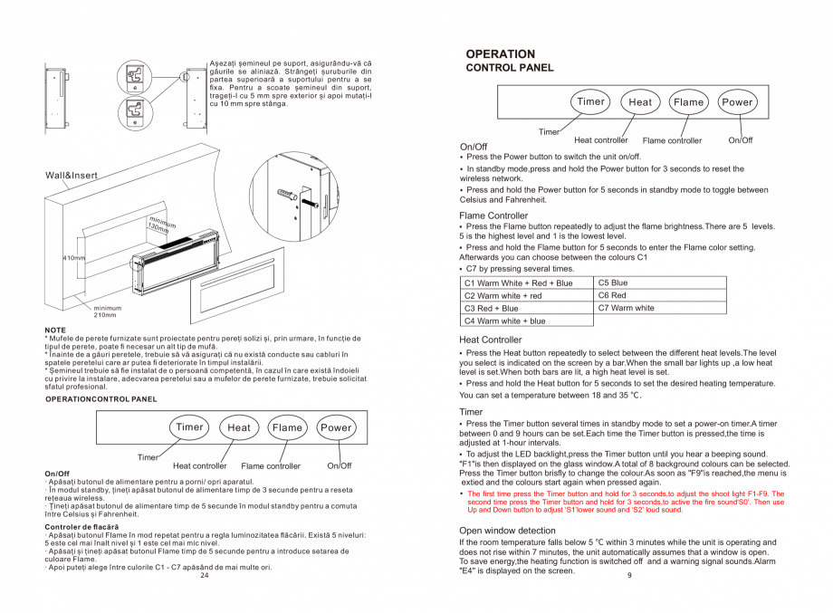 Pagina 9 - Seminee electrice  ONITRADE 4802, 5001, 5201, 6001, 7001 Specificații tehnice Engleza,...