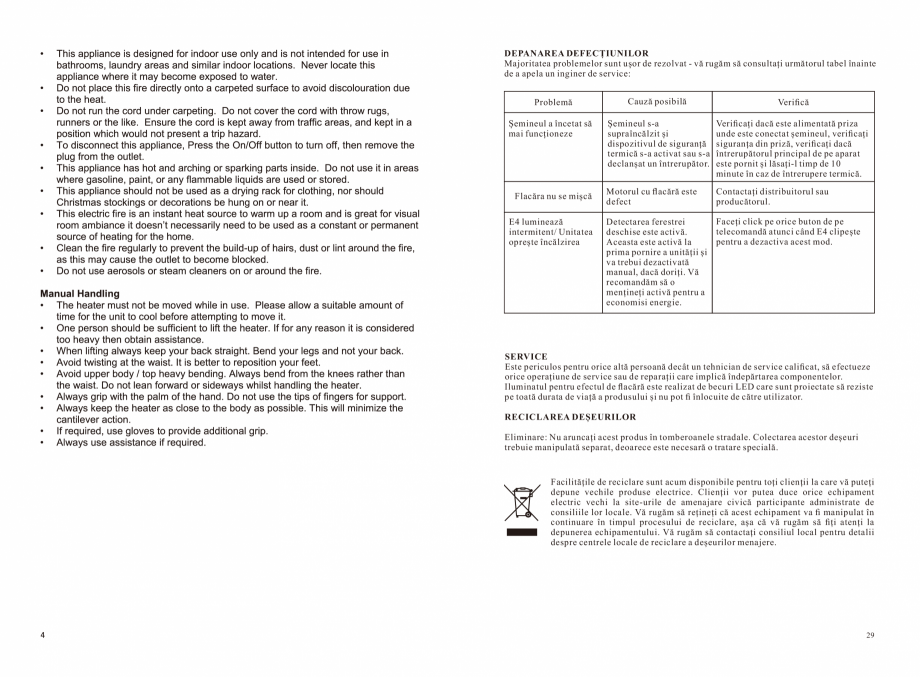 Pagina 4 - Seminee electrice ONITRADE 5001, 6001, 7001 Specificații tehnice Engleza, Romana ea...