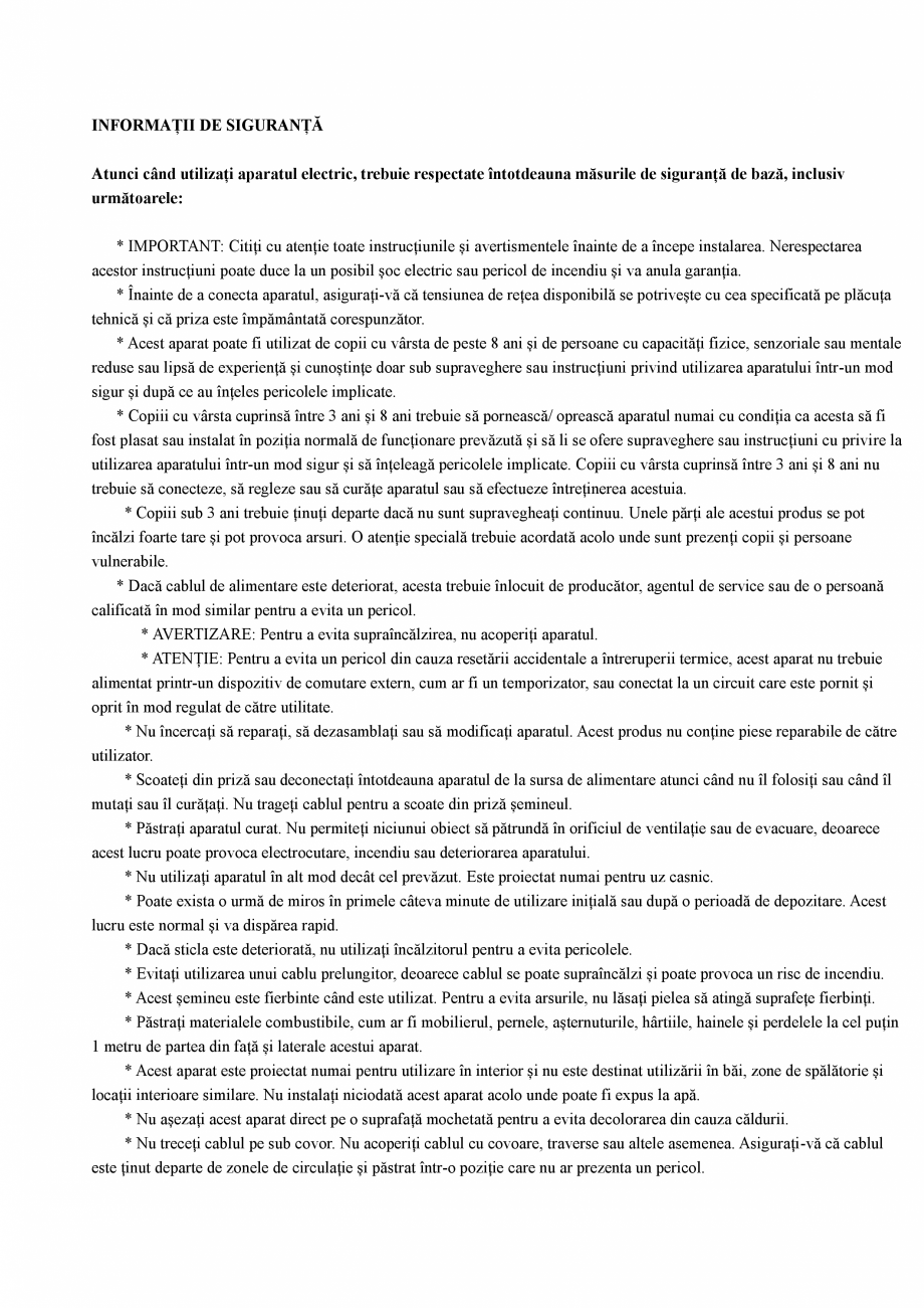 Pagina 3 - Semineu electric cu lumini cu efect LED ONITRADE 5201 Instructiuni montaj, utilizare...