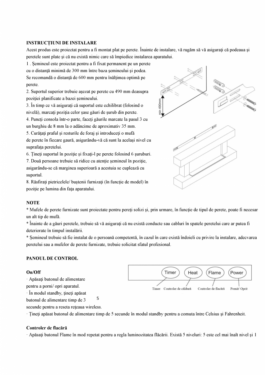 Pagina 7 - Semineu electric cu lumini cu efect LED ONITRADE 5201 Instructiuni montaj, utilizare...