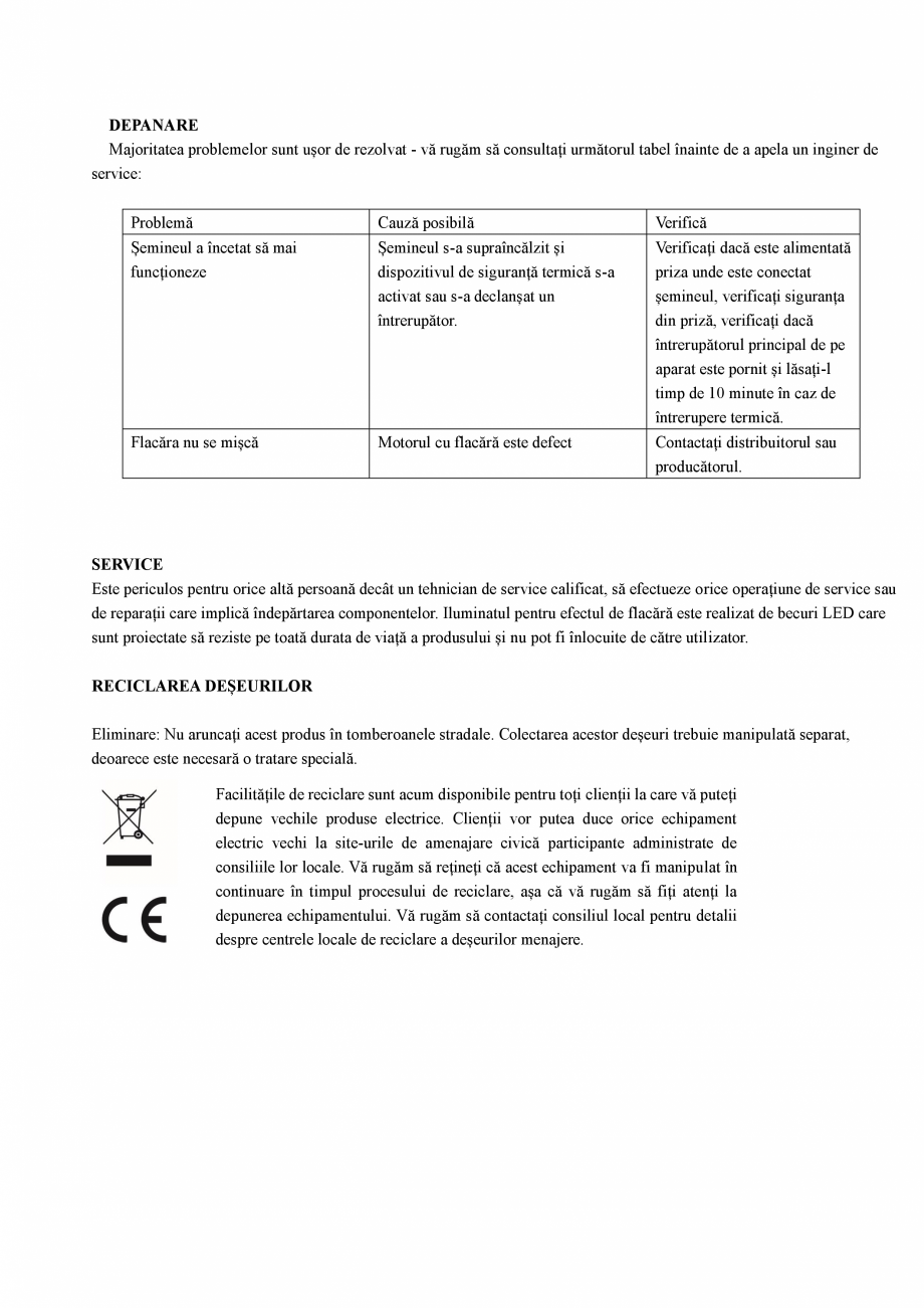 Pagina 14 - Semineu electric cu lumini cu efect LED ONITRADE 5201 Instructiuni montaj, utilizare...