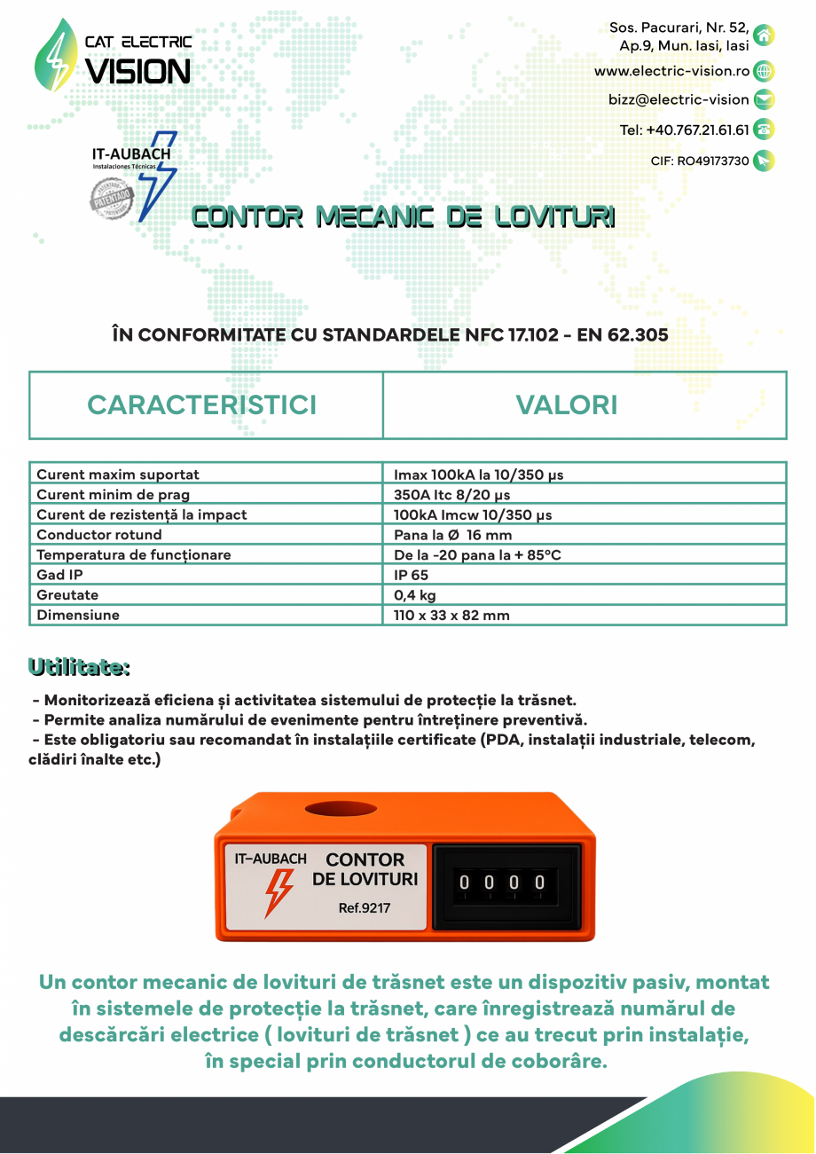 Pagina 1-Fisa tehnica contor mecanic de lovituri CAT ELECTRIC VISION Contor de lovituri 9217 Fisa tehnica...