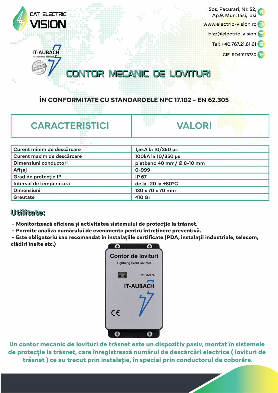 Pagina 1-Fisa tehnica contor de lovituri (conductor si platband) CAT ELECTRIC VISION Contor de lovituri 3217C...