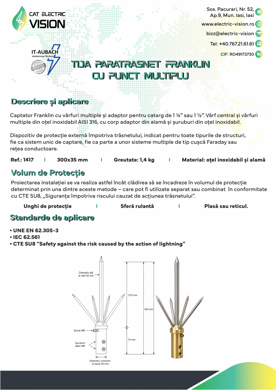 Pagina 1-Fisa tehnica Tija Paratrasnet Franklin cu punct multiplu CAT ELECTRIC VISION Fisa tehnica Romana Sos...