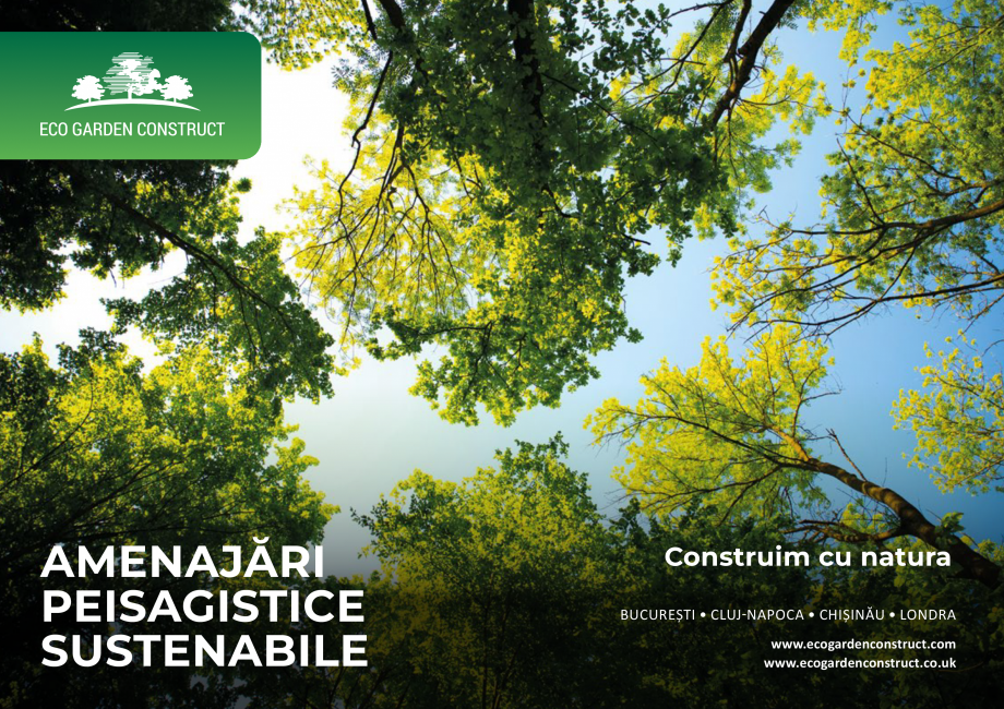 Pagina 1-Prezentare companie Eco Garden Construct  Catalog, brosura Romana AMENAJĂRI
PEISAGISTICE...