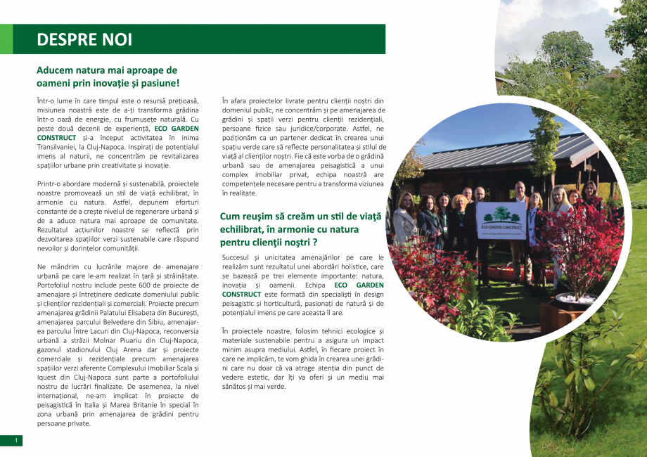 Pagina 2-Catalog peisagistica rezidentiala si comerciala ECO GARDEN CONSTRUCT Catalog, brosura Romana 
