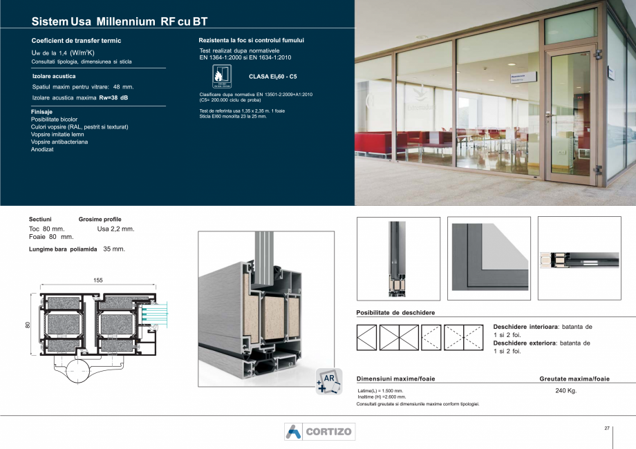 Pagina 2-Usi rezistente la foc din aluminiu  BATI-AL  Millennium FR Fisa tehnica Engleza 