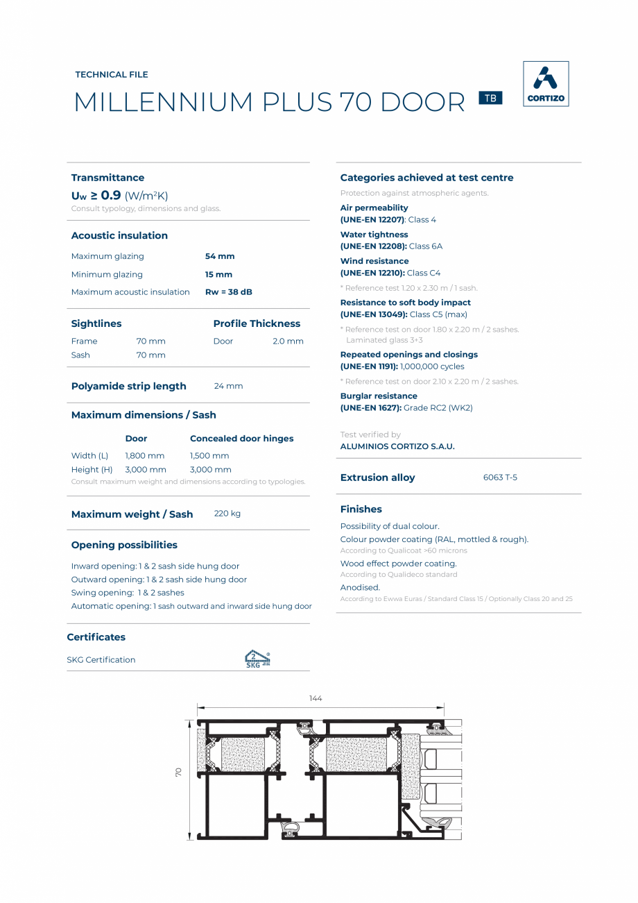 Pagina 1 - Usa din aluminiu BATI-AL  Millennium Plus 70 Fisa tehnica Engleza TECHNICAL FILE
...