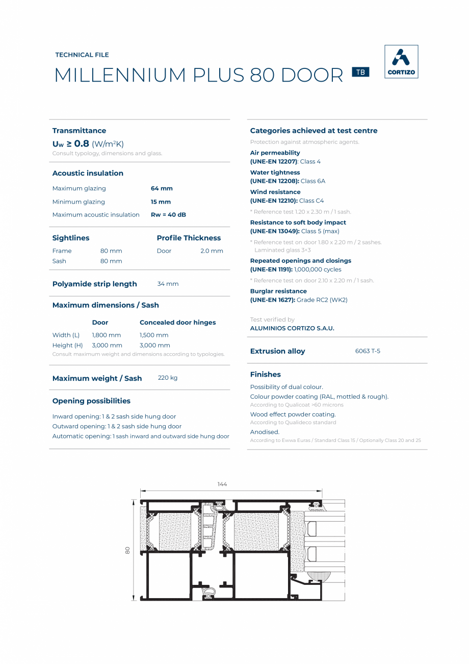 Pagina 1-Usa din aluminiu BATI-AL  Millennium Plus 80 Fisa tehnica Engleza TECHNICAL FILE

MILLENNIUM PLUS 80...